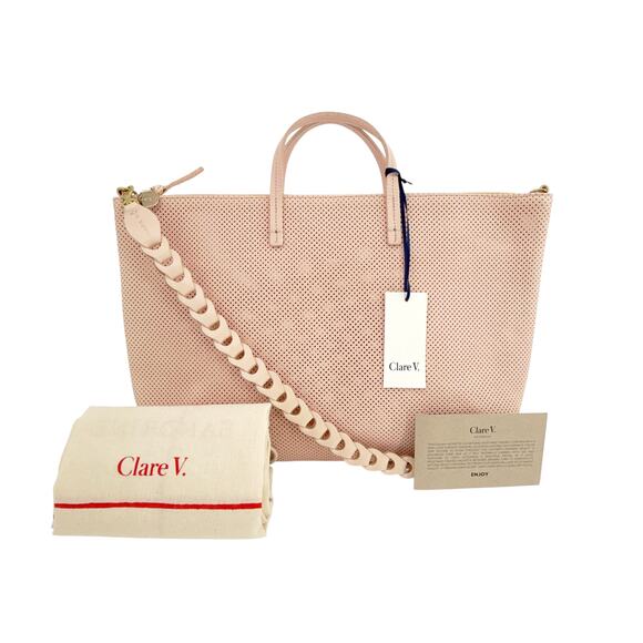 CLARE V. Attache Tote in Ballet Perforated with Leather Link Strap - Picture 3 of 14